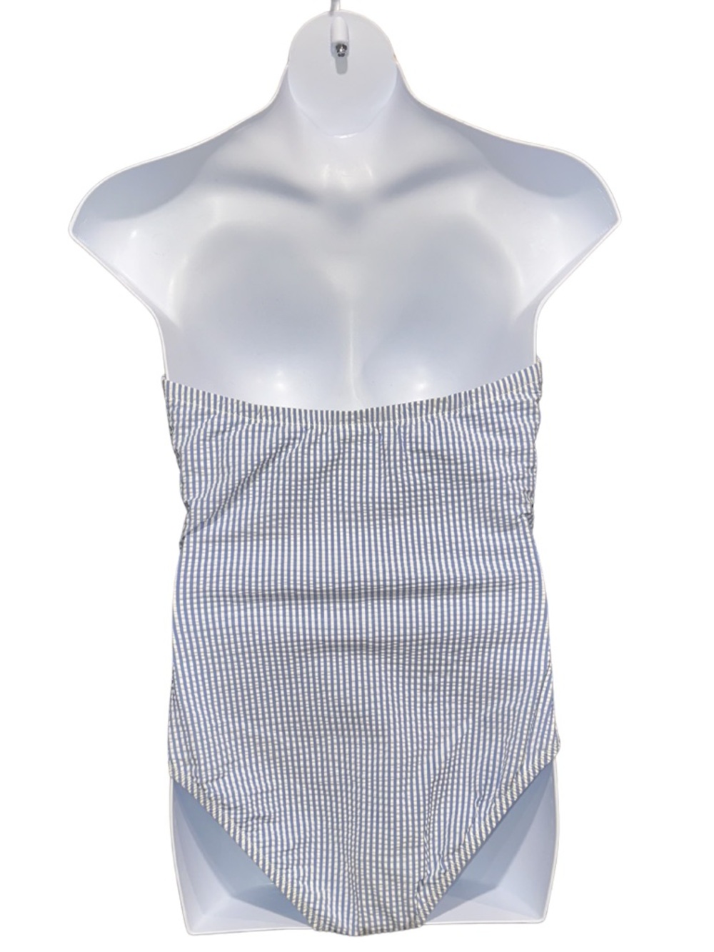 J. Crew Women’s Size 12 Blue & White Strapless Seersucker One-Piece Swimsuit - Picture 5 of 5